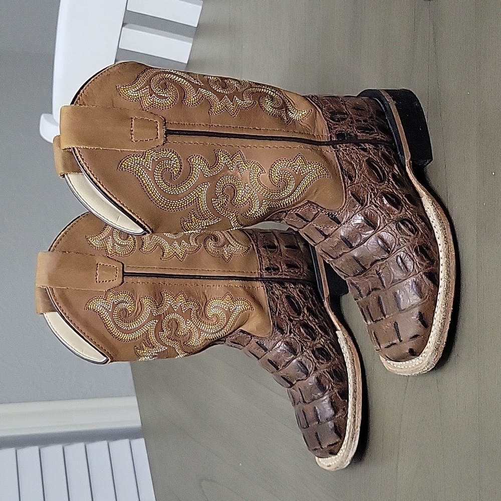 Old West Toddler Chocolate Croc Print Cowboy Boots